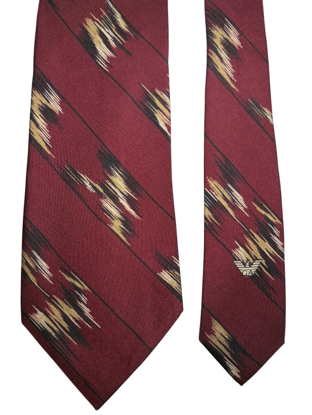 Emporio Armani 100% Silk Red Cream Abstract Striped Made in Italy Designer Tie